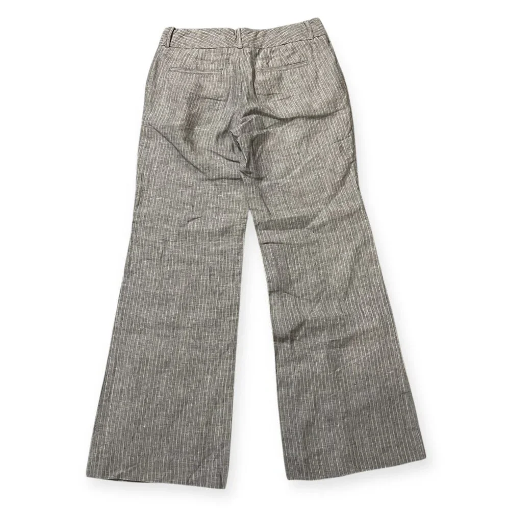Banana Republic Martin Fit Linen Pants Women's Petite 4P Gray Wide Leg Career